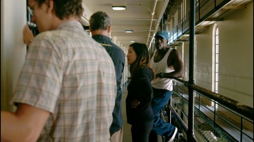 In the cellblock at San Quentin