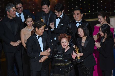 Bong Joon Ho, Kwak Sin-ae, Moon Yang Kwon, Cho Yeo-jeong, Miky Lee, Choi Woo-sik, and Park So-dam at an event for The Os