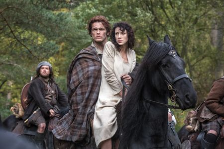 Caitríona Balfe, Sam Heughan, and Grant O'Rourke in Outlander (2014)