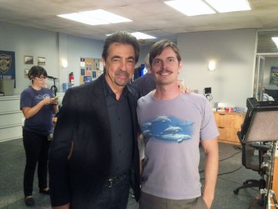 Joe Mantegna and Derrick Redford on set Criminal Minds