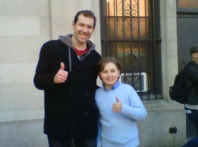 Brady Bryson and Billy Eichner on the set of 