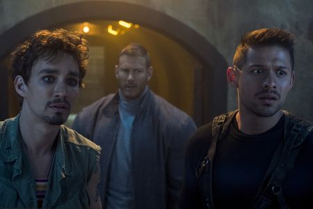 Robert Sheehan, Tom Hopper, and David Castañeda in The Umbrella Academy (2019)