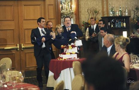 Shelley Long, Ty Burrell, Jesse Tyler Ferguson, and Eric Stonestreet in Modern Family (2009)