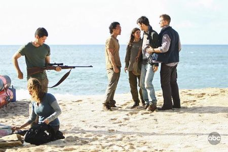 Daniel Dae Kim, Marc Menard, Bruno Bruni Jr., Melissa Farman, Guillaume Dabinpons, and Alexandra Tabas in Lost (2004)