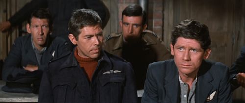 James Coburn, Tom Adams, Robert Desmond, and Lawrence Montaigne in The Great Escape (1963)