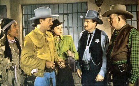 Richard Arlen, Ed Cassidy, Jennifer Holt, Lee Shumway, and Charles Stevens in Buffalo Bill Rides Again (1947)