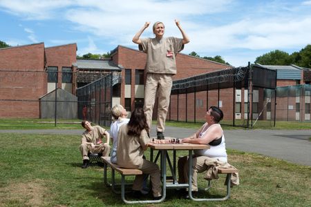 Lea DeLaria, Abigail Savage, Constance Shulman, Yael Stone, and Taylor Schilling in Orange Is the New Black (2013)