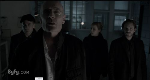 Matt Frewer, Kirk Acevedo, Amanda Schull, and Aaron Stanford in 12 Monkeys (2015)