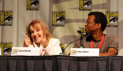 Janet Waldo and Phil LaMarr at the 2010 Comic-Con Cartoon Voices II panel