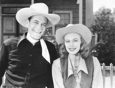 Charles Starrett and Betty Jane Graham in Rough Ridin' Justice (1945)