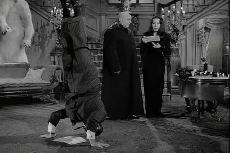 Jackie Coogan, John Astin, and Carolyn Jones in The Addams Family (1964)