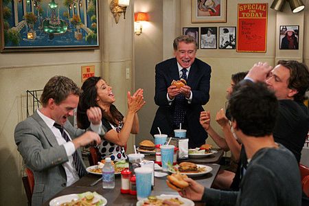 Neil Patrick Harris, Alyson Hannigan, Regis Philbin, Jason Segel, Josh Radnor, and Cobie Smulders in How I Met Your Moth