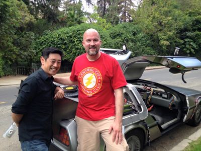 Director Jeremy Snead with host Grant Imahara on location.