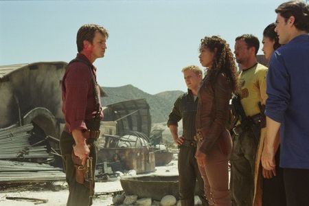 Adam Baldwin, Nathan Fillion, Sean Maher, Gina Torres, Alan Tudyk, and Morena Baccarin in Serenity (2005)