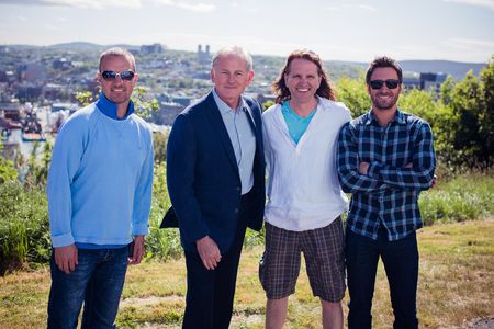 Rob Blackie, Victor Garber, John Vatcher and Allan Hawco on set of Republic of Doyle.