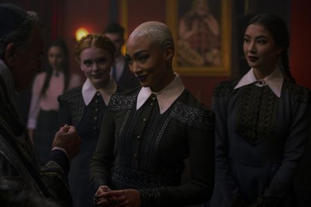 Ray Wise, Tati Gabrielle, Abigail Cowen, and Adeline Rudolph in Chilling Adventures of Sabrina (2018)