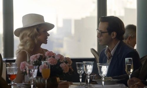 Philip Shahbaz as Peter Bogdanovich opposite Dorthy Stratten (Nicola Peltz) in Hulu's Welcome To Chippendales