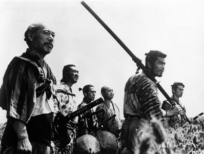 Toshirô Mifune, Minoru Chiaki, Daisuke Katô, Isao Kimura, Seiji Miyaguchi, and Takashi Shimura in Seven Samurai (1954)