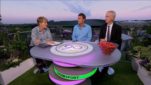 Clare Balding, Pat Cash, and John McEnroe in Today at Wimbledon (1964)