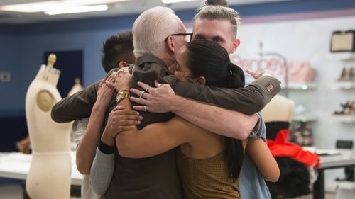 Tim Gunn, Margarita Alvarez, Brandon Kee, and Kentaro Kameyama in Project Runway (2004)