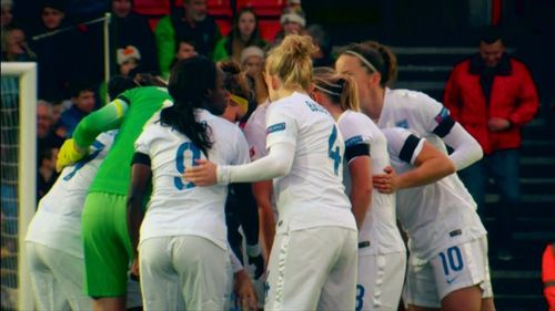 Eni Aluko, Karen Bardsley, Laura Bassett, England Women's National Football Team, and Gemma Davison in Women's Internati