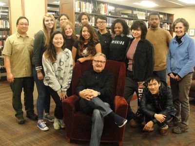 Davies visiting documentary class at Kalamazoo College