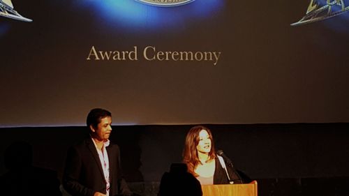 Christina Jo'Leigh accepting a festival award and advocating on behalf of equality and inclusion.