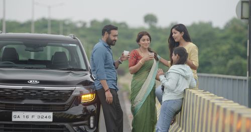 Ajay Devgn, Shriya Saran, Ishita Dutta, and Mrunal Jadhav in Drishyam 2 (2022)