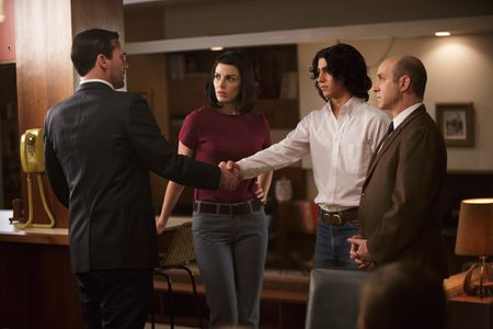 Jon Hamm, Brian Markinson, Jessica Paré, and Hudson Thames in Mad Men (2007)