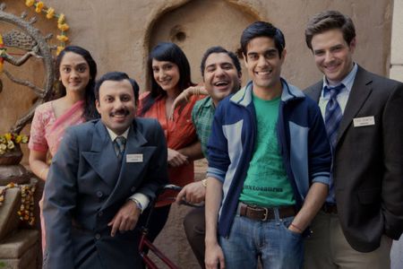 Sacha Dhawan, Rebecca Hazlewood, Rizwan Manji, Parvesh Cheena, Anisha Nagarajan, and Ben Rappaport in Outsourced (2010)