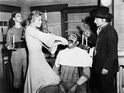 Greer Garson, Nick Adams, Robert Foulk, and Lois Smith in Strange Lady in Town (1955)