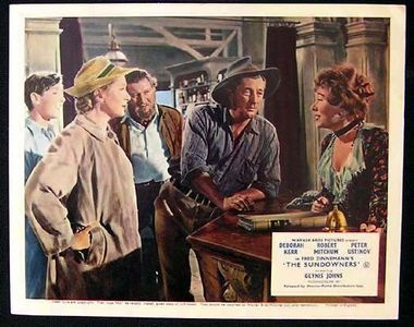 Deborah Kerr, Robert Mitchum, Peter Ustinov, Michael Anderson Jr., and Glynis Johns in The Sundowners (1960)