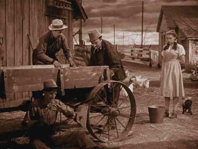 Judy Garland, Ray Bolger, Jack Haley, Bert Lahr, and Terry in The Wizard of Oz (1939)