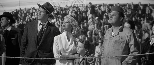 Rock Hudson, Jack Carson, Dorothy Malone, and Christopher Olsen in The Tarnished Angels (1957)