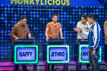 Anton Bernardo, Dingdong Dantes, Jethro Ramirez, and Raffy Anido in Family Feud Philippines (2022)