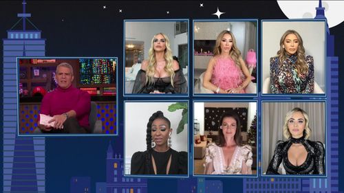 Andy Cohen, Guerdy Abraira, Nicole Martin, Lisa Hochstein, Alexia Echevarria, Larsa Pippen, and Julia Lemigova in Watch 