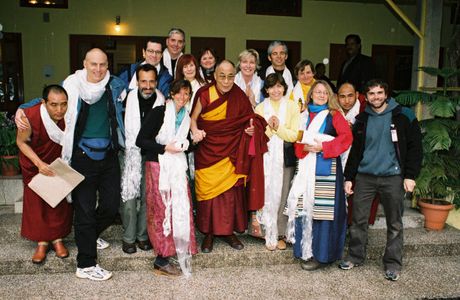 Frederick Marx (2nd from left) with HH Dalai Lama + Subjects & crew from Journey from Zanskar