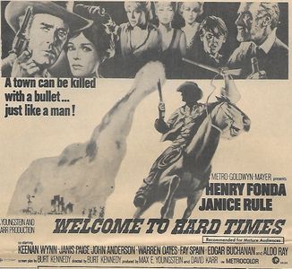 Henry Fonda, Arlene Golonka, Kalen Liu, Janice Rule, Michael Shea, Fay Spain, and Keenan Wynn in Welcome to Hard Times (