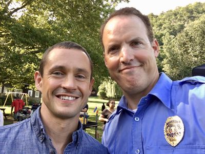 with Hugh Dancy on the set of The Path (Hulu)