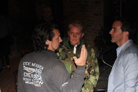 Jim Ford, talking with the director and the stunt coordinator on set of feature film: American Dresser.