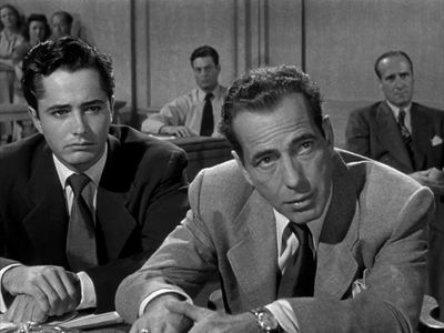 Humphrey Bogart, John Derek, and Chuck Hamilton in Knock on Any Door (1949)