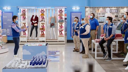 Ben Feldman, Kelly Schumann, Jon Miyahara, and Roxanna Medina in Superstore: Customer Satisfaction (2021)