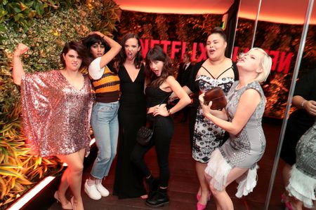 Jackie Tohn, Kimmy Gatewood, Rebekka Johnson, Britney Young, Sunita Mani, and Britt Baron at an event for GLOW (2017)