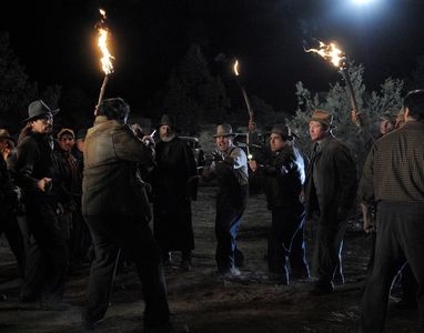 On the set of the Carl Franklin film, Bless Me Ultima. Joaquin Cosio/Narciso wields the rifle at Castulo Guerra/Tenorio 