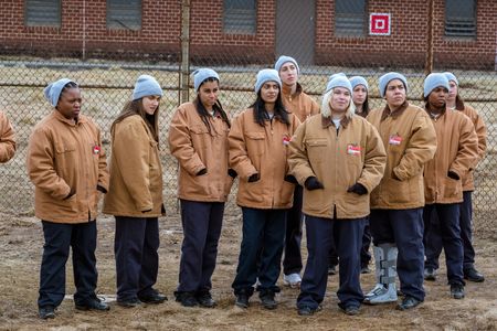 Amanda Fuller, Alice Kremelberg, Jo Lampert, Reema Sampat, Daniella De Jesús, and Phumzile Sitole in Orange Is the New B