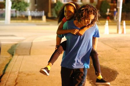 Nadia on set with her on screen brother Moises Arias for The Land feature film