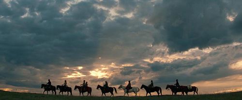 Christian Bale, Adam Beach, Q'orianka Kilcher, Rosamund Pike, Wes Studi, Paul Anderson, Tanaya Beatty, and Xavier Horsec