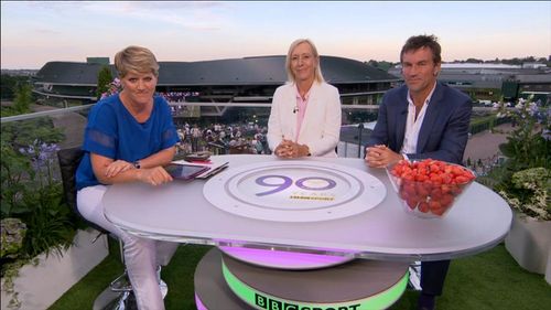 Clare Balding, Pat Cash, and Martina Navratilova in Today at Wimbledon (1964)