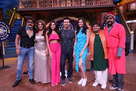 Archana Puran Singh, Kiku Sharda, Krishna Abhishek, Tara Sutaria, Tiger Shroff, Kapil Sharma, and Ananya Panday in The K