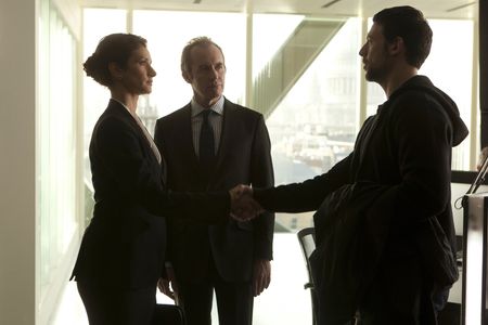 Stephen Dillane, Indira Varma, and Adam Rayner in Hunted (2012)